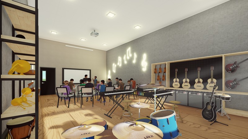 Kids learning music on instrument